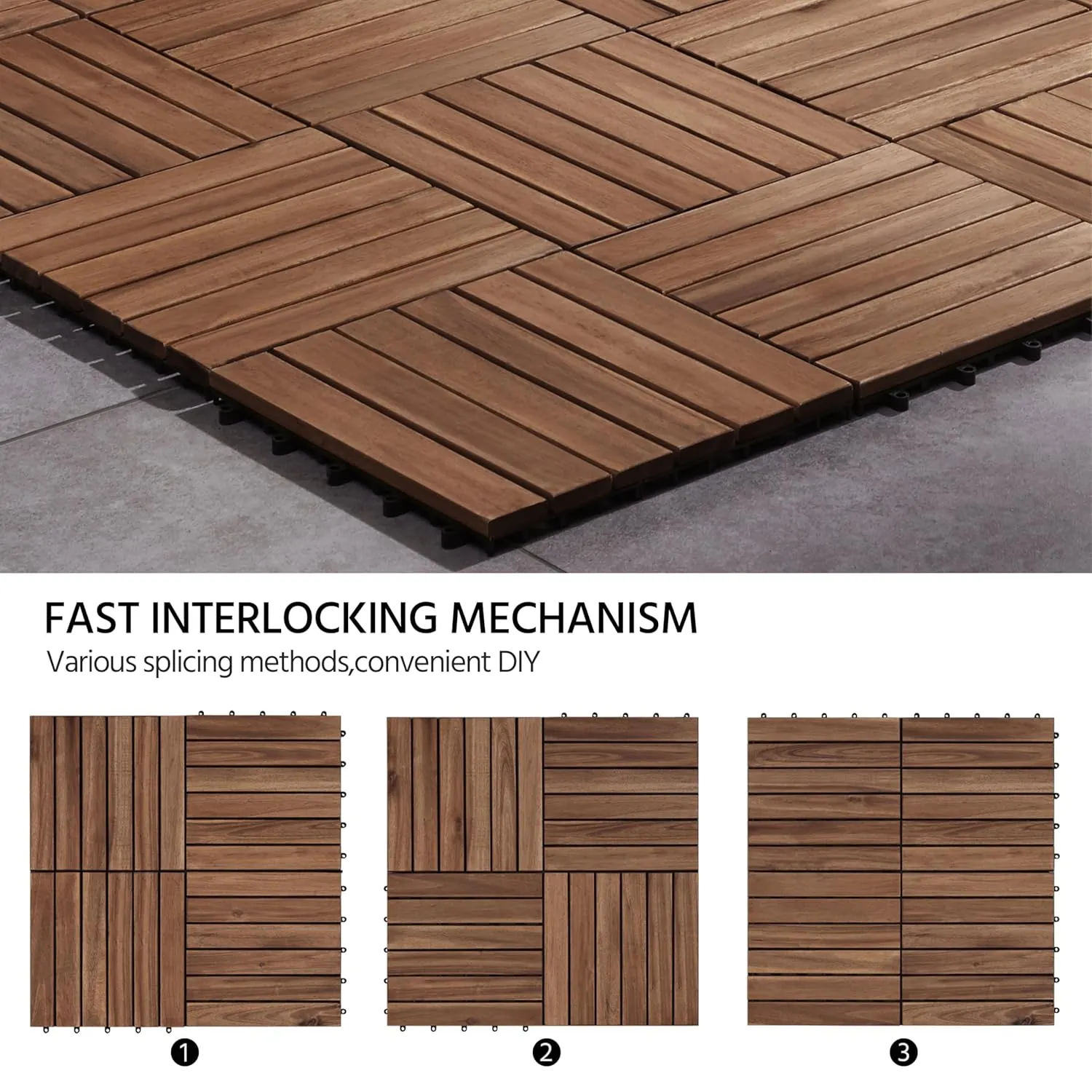 Yaheetech 27PCS Acacia Wood Interlocking Flooring Tiles Waterproof Flooring for Outdoor & Indoor Patio,Balcony,Garden,Poolside,12 � 12 in,Brown