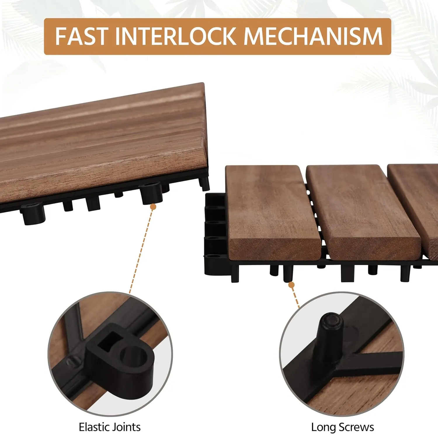 Yaheetech 27PCS Acacia Wood Interlocking Flooring Tiles Waterproof Flooring for Outdoor & Indoor Patio,Balcony,Garden,Poolside,12 � 12 in,Brown
