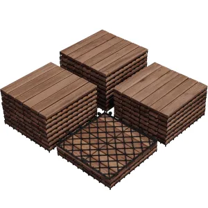 Yaheetech 27PCS Acacia Wood Interlocking Flooring Tiles Waterproof Flooring for Outdoor & Indoor Patio,Balcony,Garden,Poolside,12 � 12 in,Brown