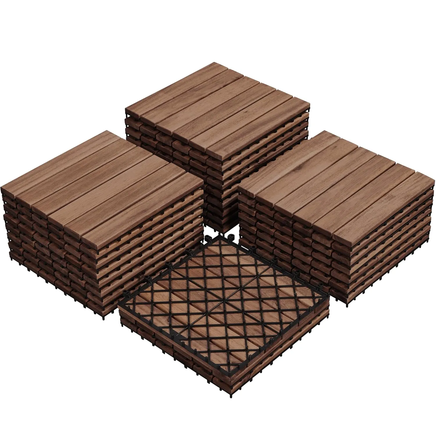 Yaheetech 27PCS Acacia Wood Interlocking Flooring Tiles Waterproof Flooring for Outdoor & Indoor Patio,Balcony,Garden,Poolside,12 � 12 in,Brown