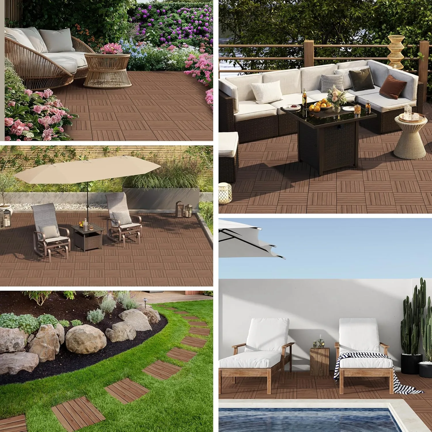 Yaheetech 27PCS Acacia Wood Interlocking Flooring Tiles Waterproof Flooring for Outdoor & Indoor Patio,Balcony,Garden,Poolside,12 � 12 in,Brown