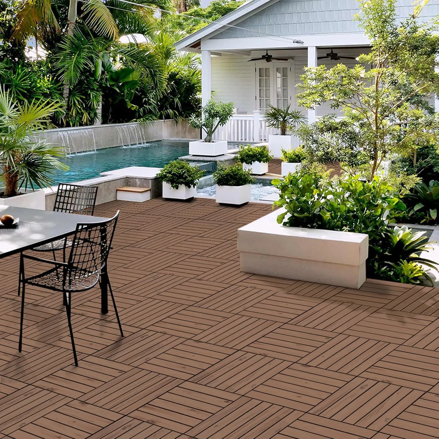 Yaheetech 27PCS Acacia Wood Interlocking Flooring Tiles Waterproof Flooring for Outdoor & Indoor Patio,Balcony,Garden,Poolside,12 � 12 in,Brown