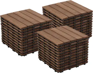 Yaheetech 33pcs Interlocking Patio Deck Tiles 12 x 12in Wood Floor Tiles Wooden Flooring for Patio Garden Deck Poolside, Brown
