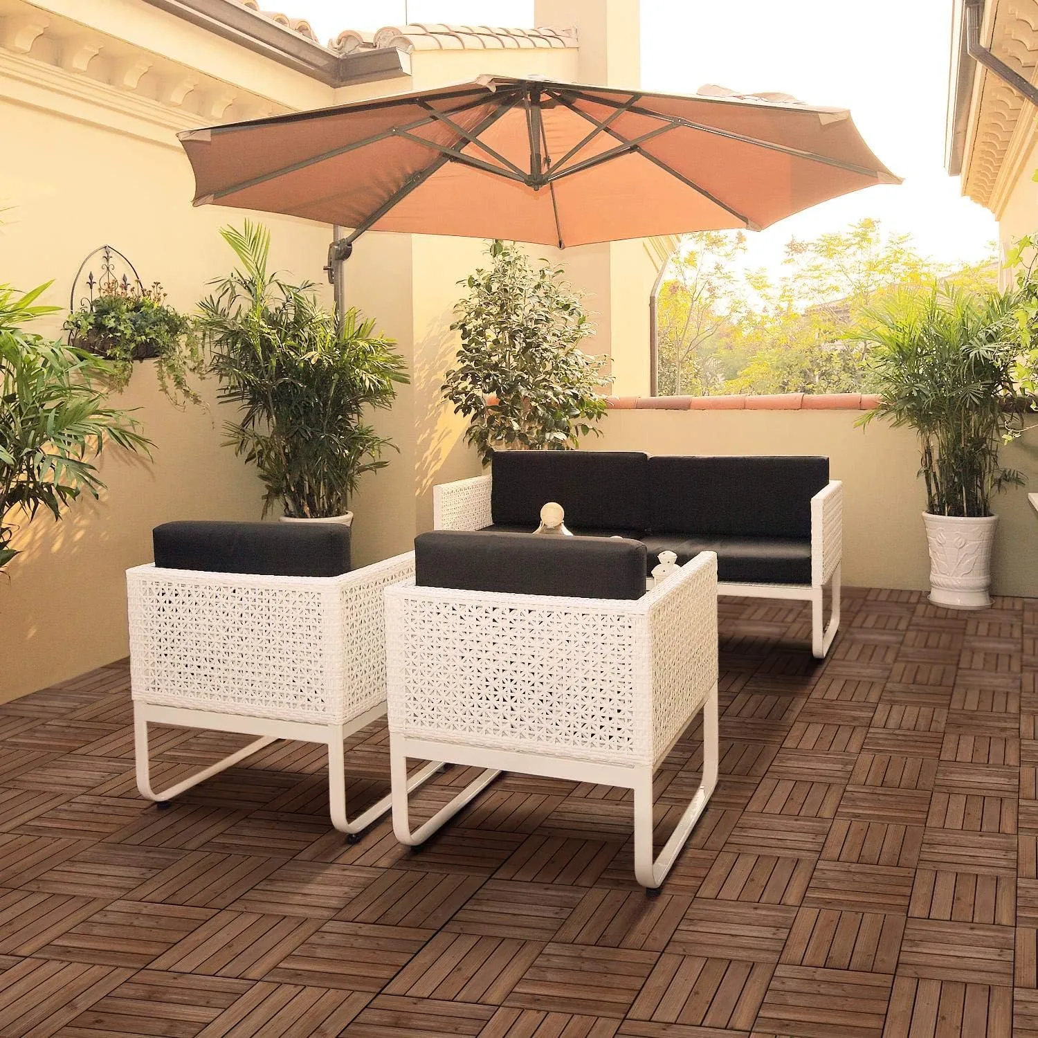 Yaheetech 33pcs Interlocking Patio Deck Tiles 12 x 12in Wood Floor Tiles Wooden Flooring for Patio Garden Deck Poolside, Brown