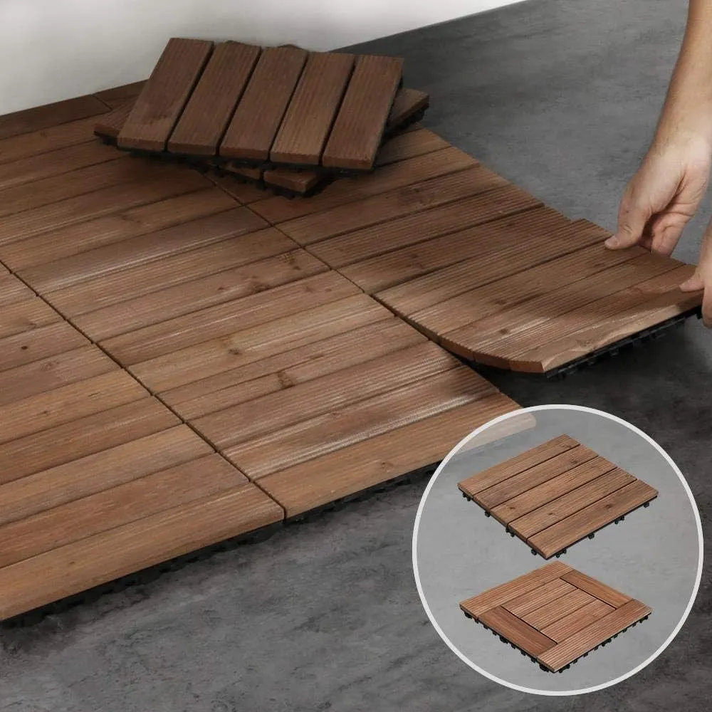 Yaheetech 33pcs Interlocking Patio Deck Tiles 12 x 12in Wood Floor Tiles Wooden Flooring for Patio Garden Deck Poolside, Brown