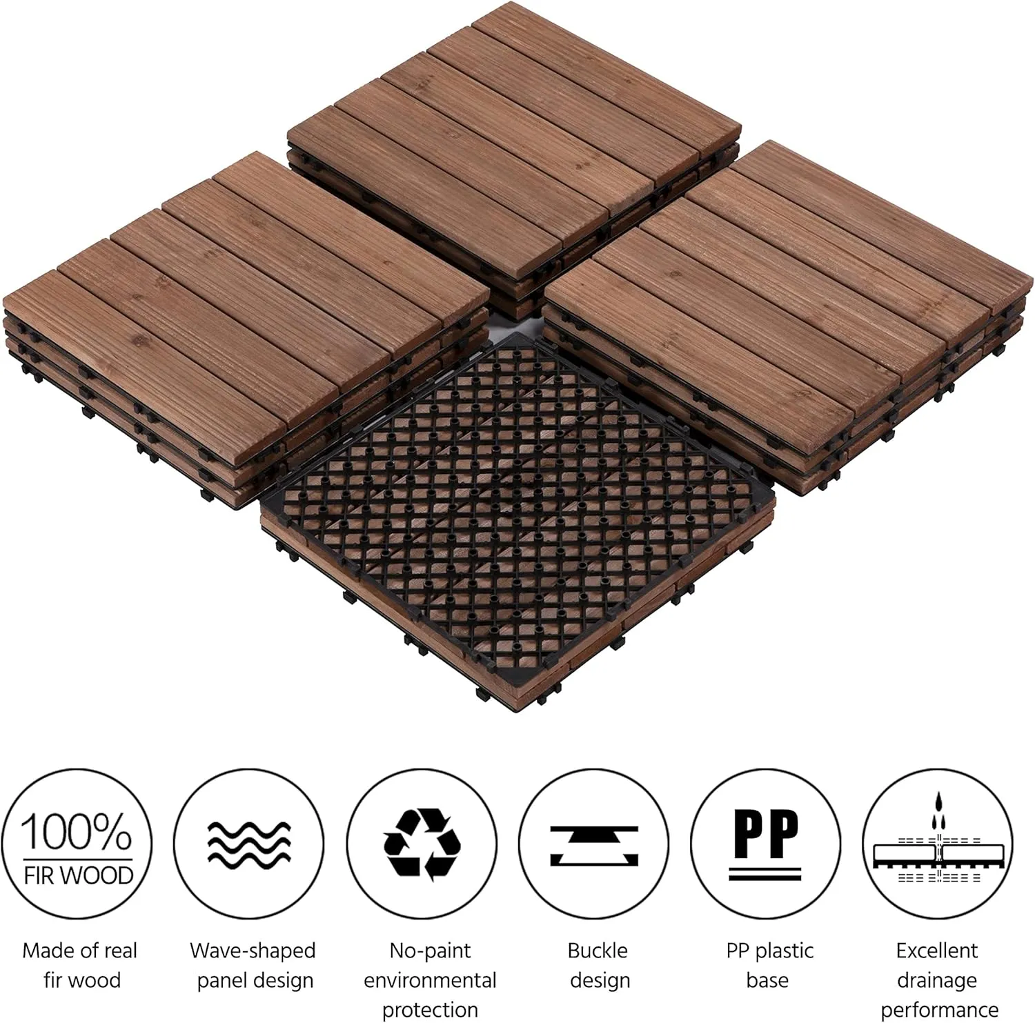 Yaheetech 33pcs Interlocking Patio Deck Tiles 12 x 12in Wood Floor Tiles Wooden Flooring for Patio Garden Deck Poolside, Brown