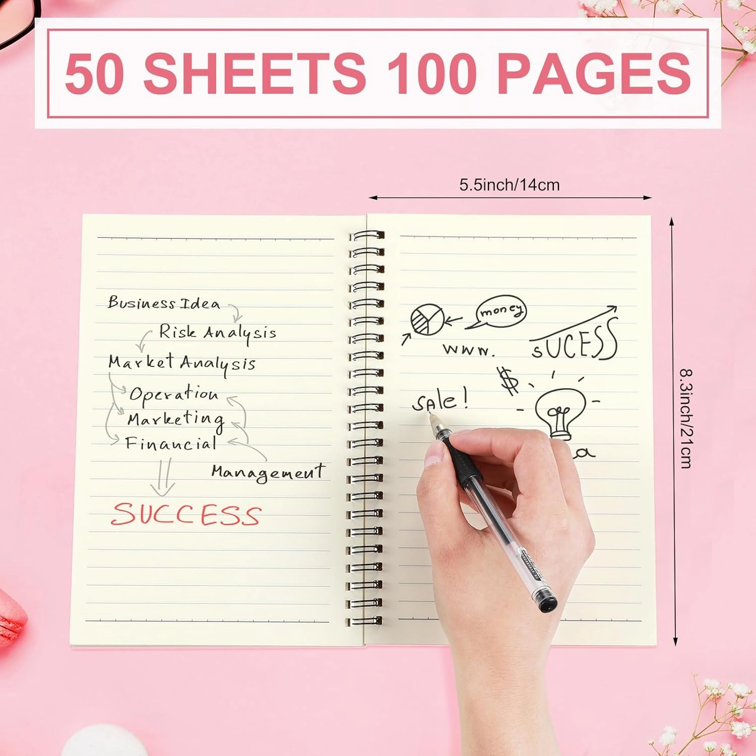 Yahenda Spiral Notebook Bulk A5 Journal Lined 8.3'' x 5.5'' Writing Paper Notebook for Office Business School Classroom Supplies End of Year Gift(Pink,18 Pcs)