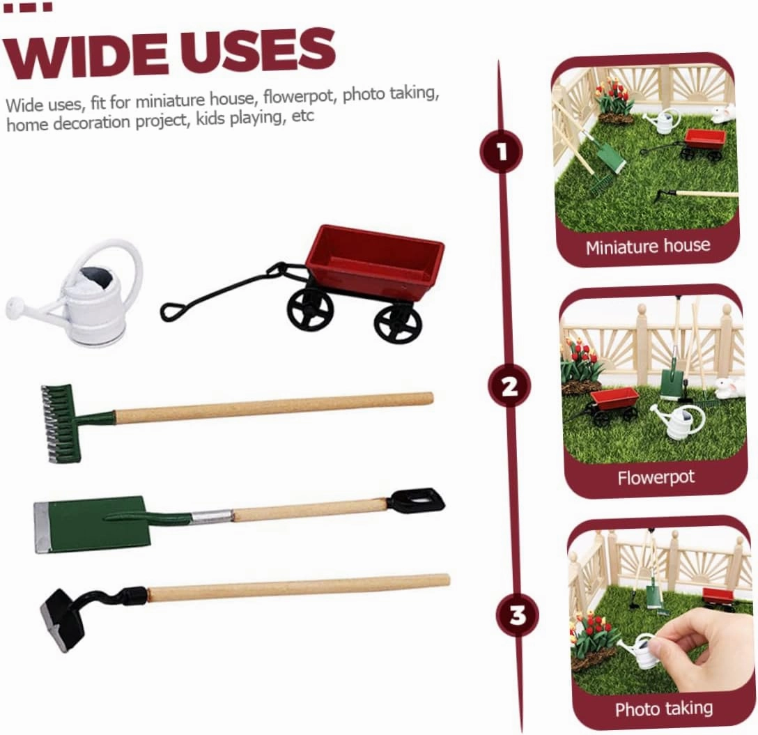 Yardwe 5 Sets Mini House Gardening Tool Dollhouse Accessory for Fairy Garden Decor Safe Mini Gardening Tool Model for Play Creative Decoration