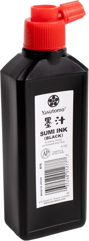 Yasutomo Bokuju Liquid Ink - 6oz Sumi Ink for Calligraphy and Artwork - Black Drawing Ink for use with Japanese Ink Brushes and Dip Pens