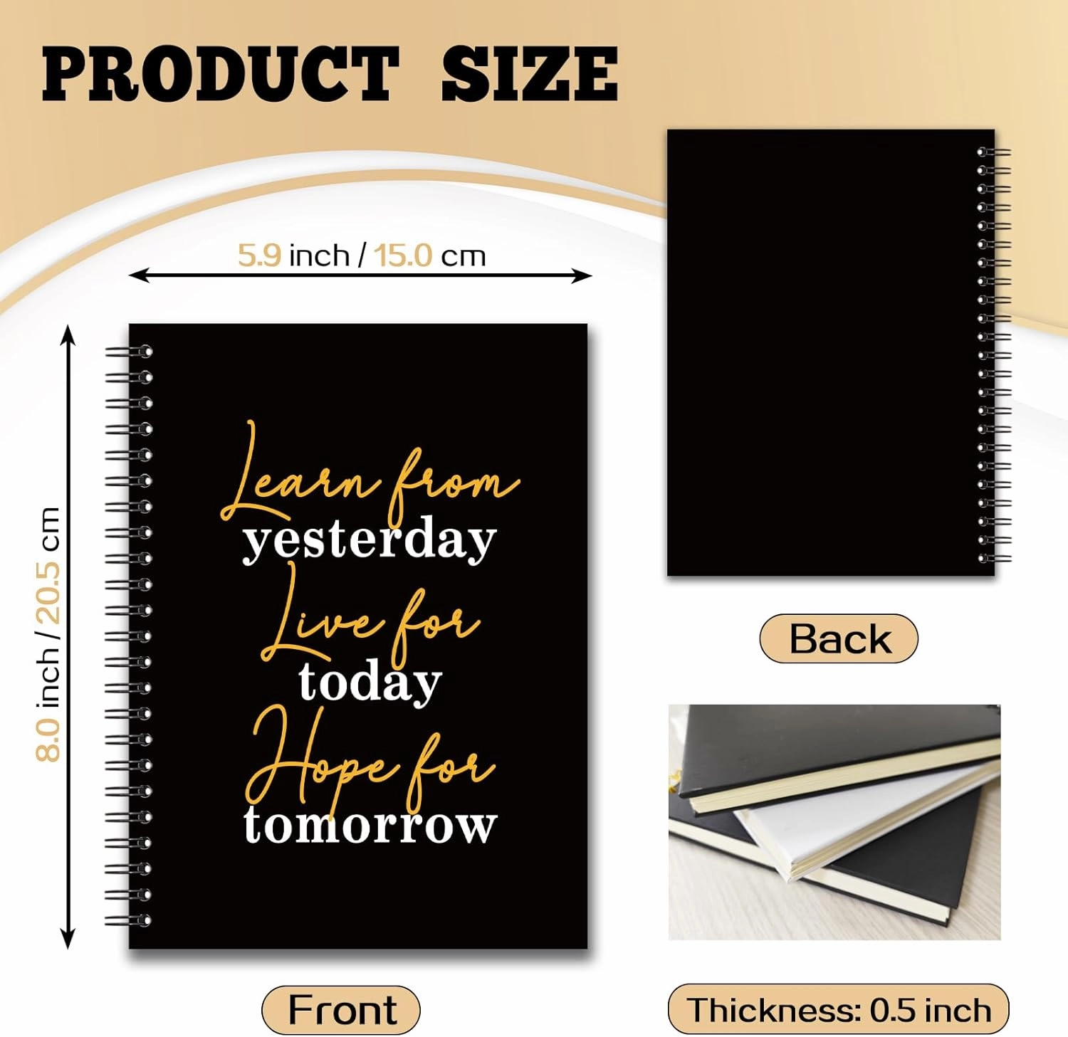 YAZMEEN Inspirational Blank Spiral Notebook（160 Pages） Learn from Yesterday Live for Today Hope for Tomorrow Hardcover Notebook Journal Funny Encouragement Gift for Teen Teacher Student Friend Family