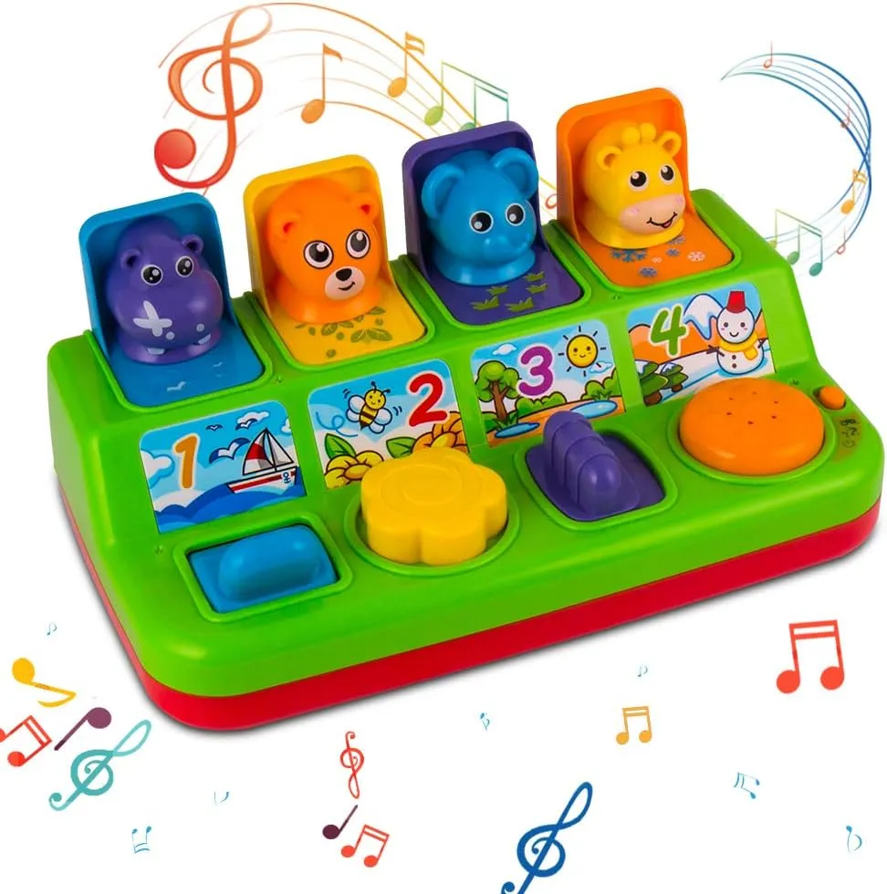 YEEBAY Interactive Pop Up Animals Toy with Music, Animal Sound, Activity Toys for Ages 9-12 - 18 Months &1 Year Old Kids, Babies, Toddlers, Boys & Girls
