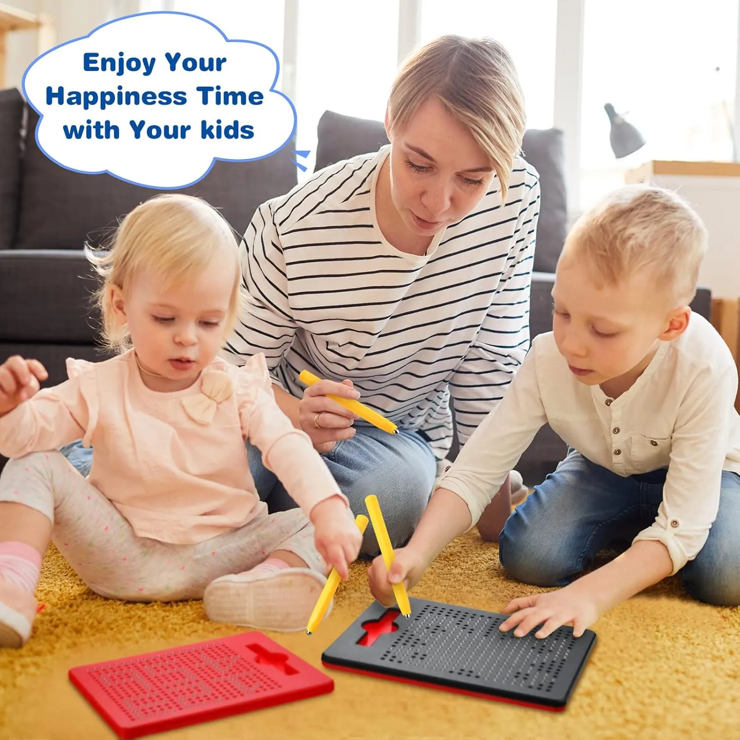 Yexiya 3 Pcs Magnetic Drawing Board for Kids, Toddler Travel Drawing Kit Magnet Sketch Thread Board with Stylus Pen and Beads Toy for Child Quiet Time Activities(Multicolor,7 x 8.5 Inches)