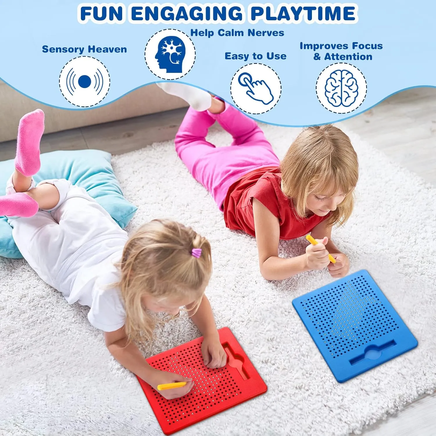 Yexiya 3 Pcs Magnetic Drawing Board for Kids, Toddler Travel Drawing Kit Magnet Sketch Thread Board with Stylus Pen and Beads Toy for Child Quiet Time Activities(Multicolor,7 x 8.5 Inches)