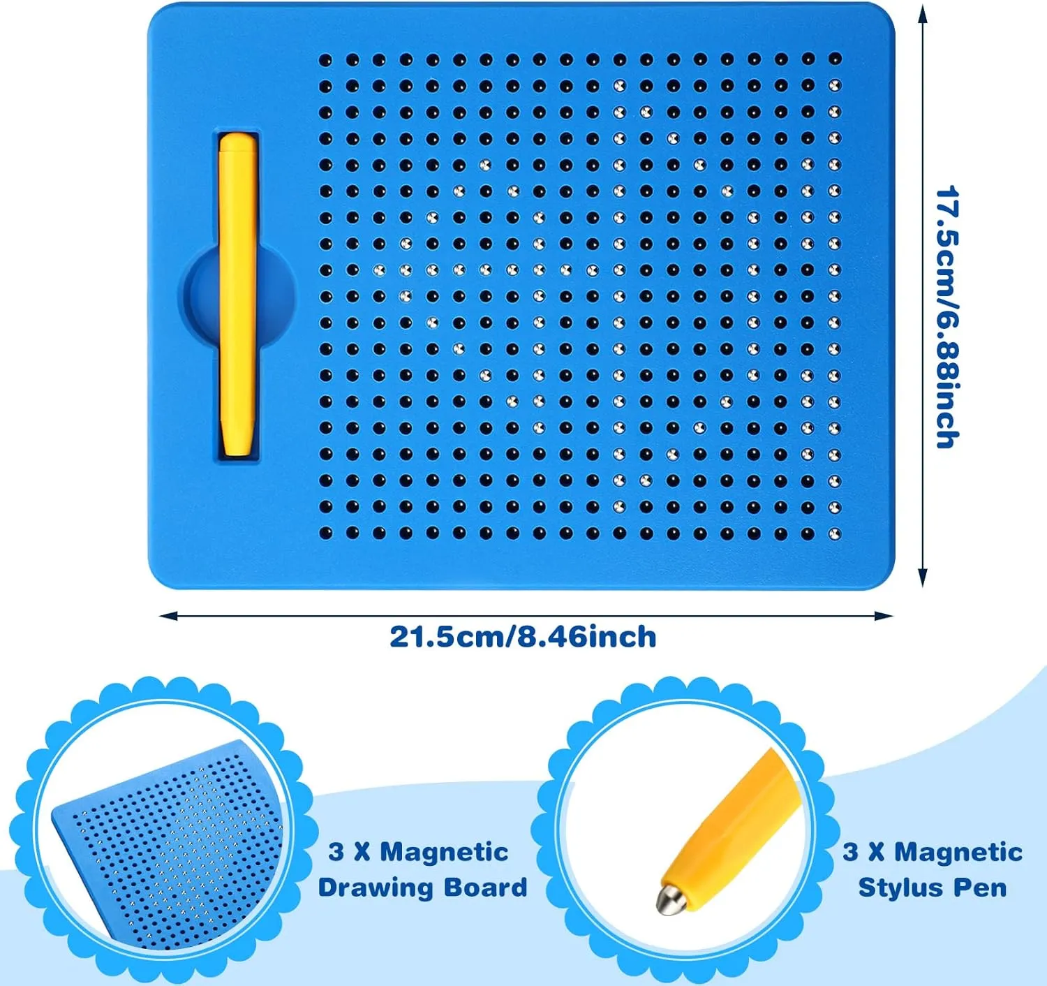 Yexiya 3 Pcs Magnetic Drawing Board for Kids, Toddler Travel Drawing Kit Magnet Sketch Thread Board with Stylus Pen and Beads Toy for Child Quiet Time Activities(Multicolor,7 x 8.5 Inches)