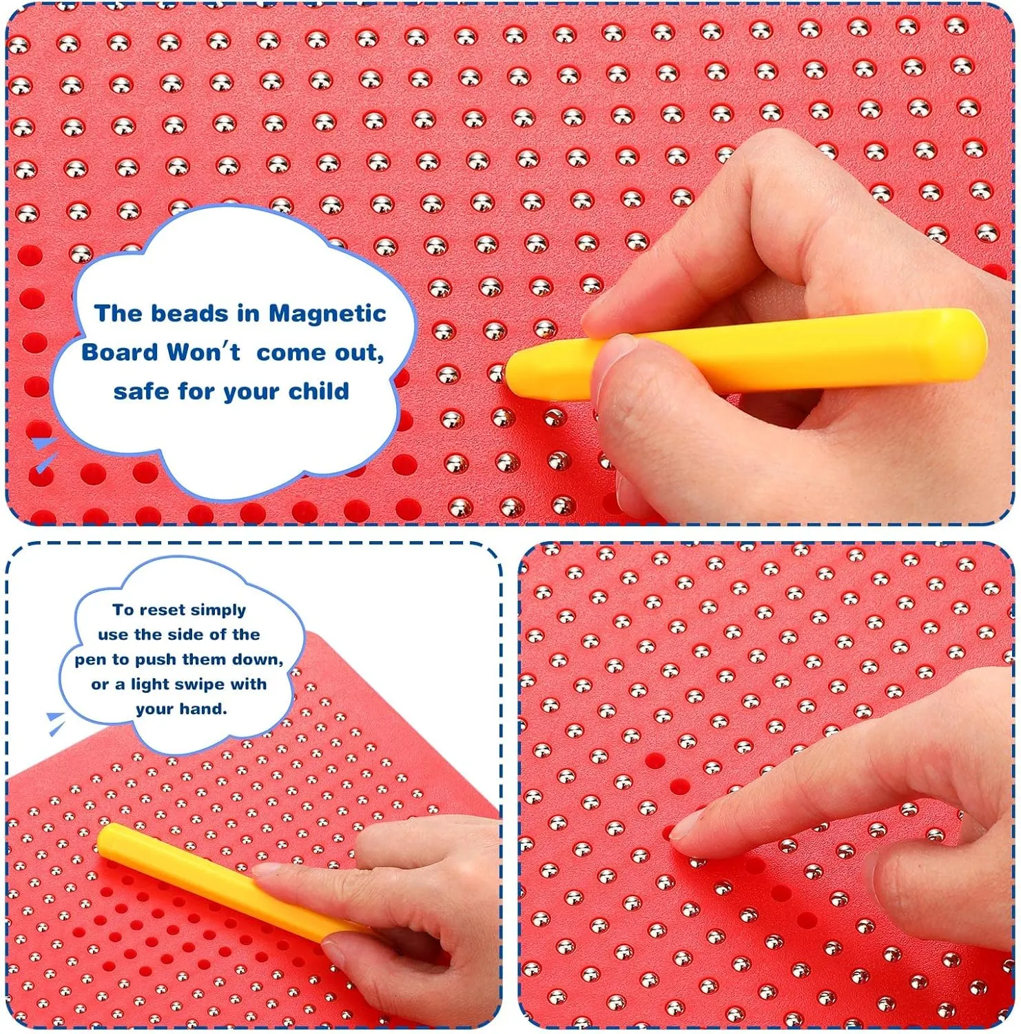 Yexiya 3 Pcs Magnetic Drawing Board for Kids, Toddler Travel Drawing Kit Magnet Sketch Thread Board with Stylus Pen and Beads Toy for Child Quiet Time Activities(Multicolor,7 x 8.5 Inches)