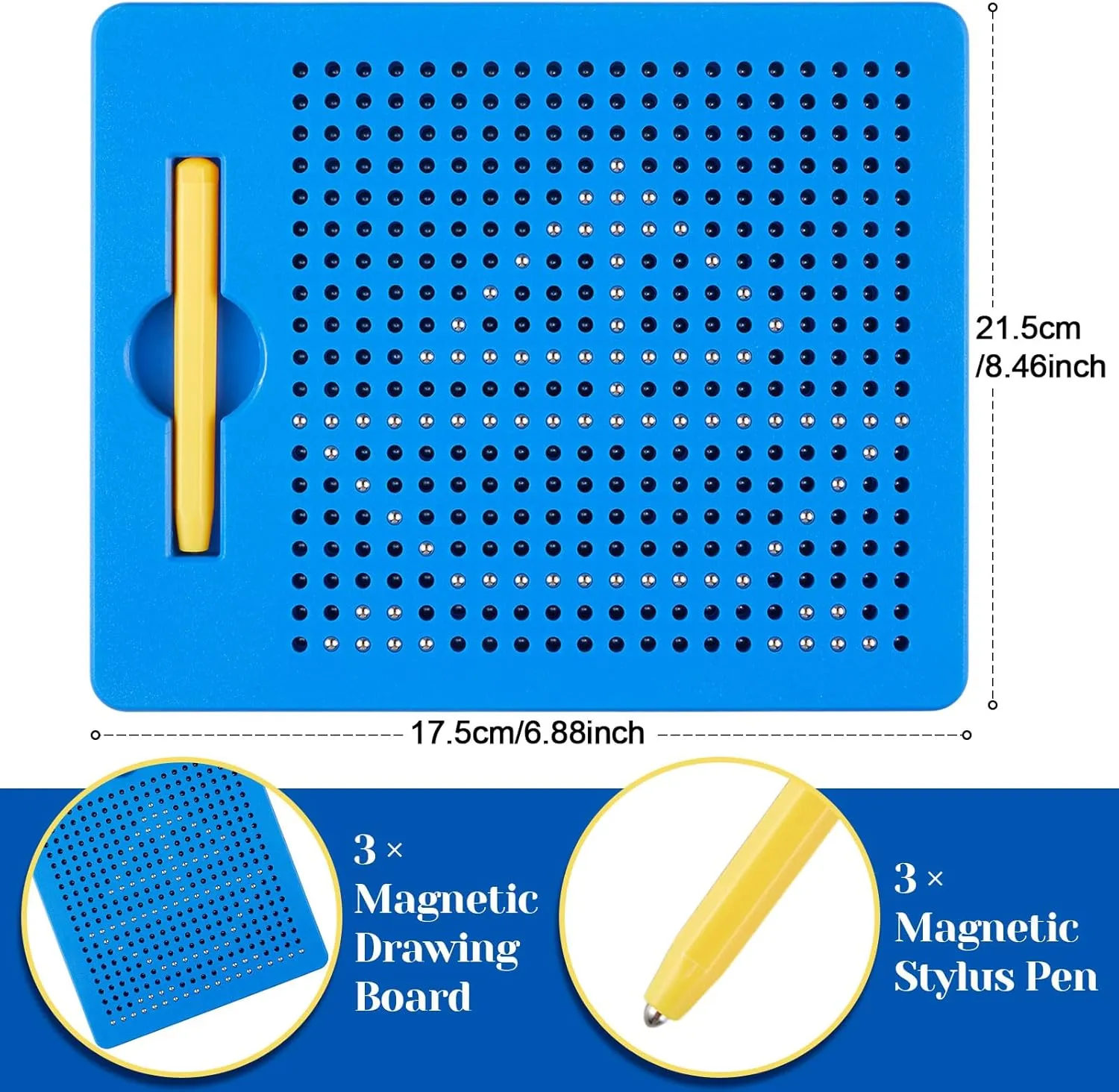 Yexiya 3 Pcs Magnetic Drawing Board, Travel Drawing Kit Magnet Sketch Thread Board with Stylus Pen and Beads Toy for Quiet Time Activities(Blue,7 x 8.5 Inches)