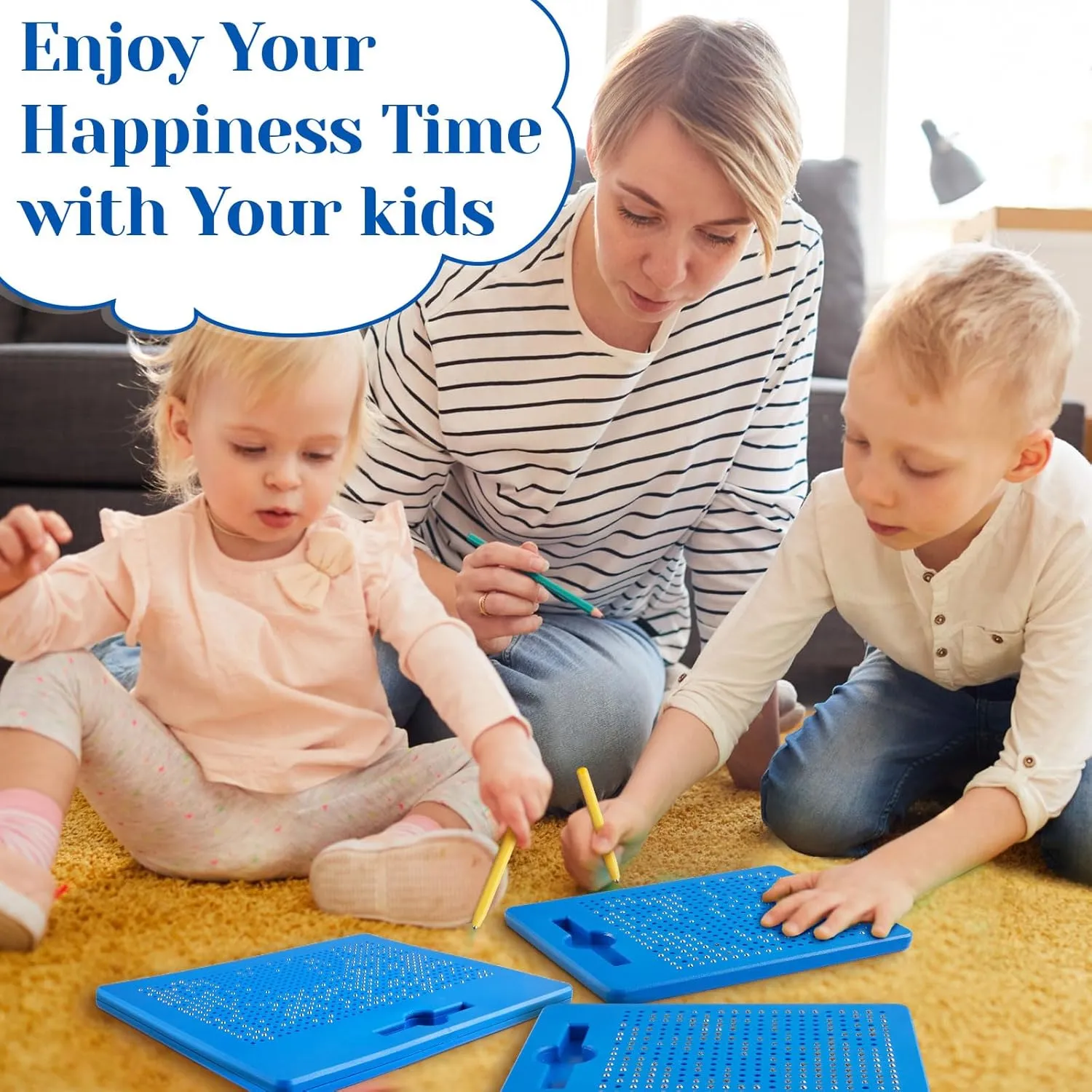 Yexiya 3 Pcs Magnetic Drawing Board, Travel Drawing Kit Magnet Sketch Thread Board with Stylus Pen and Beads Toy for Quiet Time Activities(Blue,7 x 8.5 Inches)