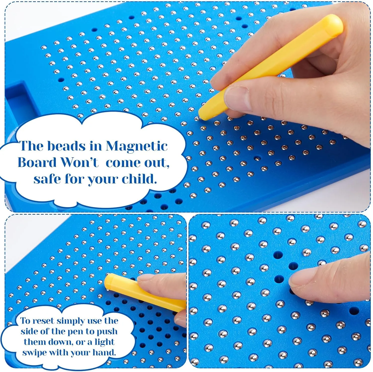 Yexiya 3 Pcs Magnetic Drawing Board, Travel Drawing Kit Magnet Sketch Thread Board with Stylus Pen and Beads Toy for Quiet Time Activities(Blue,7 x 8.5 Inches)