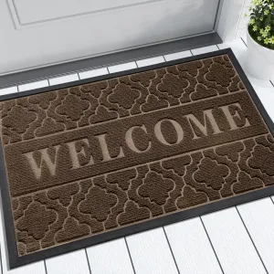 Yimobra Welcome Mat Outdoor Indoor, All-Season Waterproof Front Door Mat Outside Entrance, All-Weather Heavy Duty Non-Slip Doormat, Low Profile Porch Patio Entrance Mats, 29.5x17, Brown