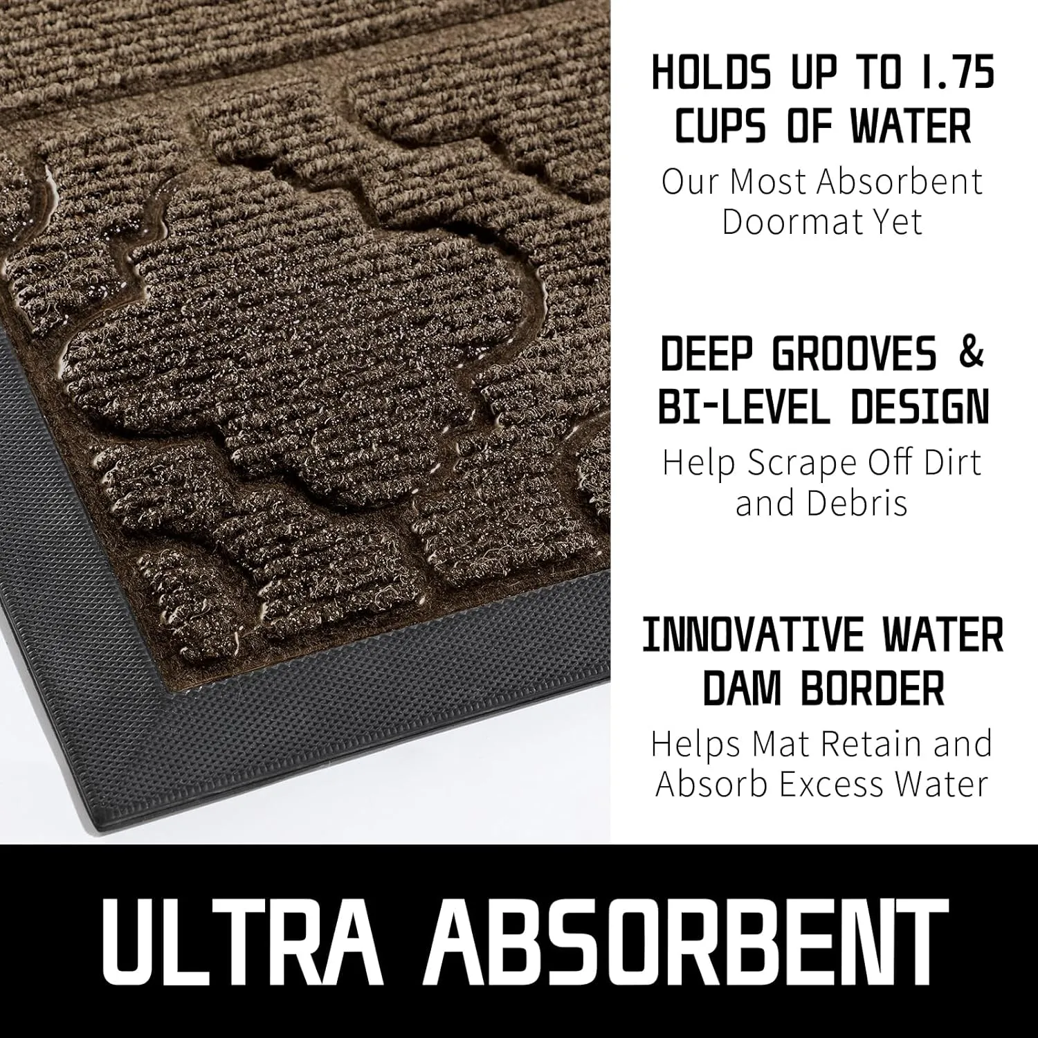 Yimobra Welcome Mat Outdoor Indoor, All-Season Waterproof Front Door Mat Outside Entrance, All-Weather Heavy Duty Non-Slip Doormat, Low Profile Porch Patio Entrance Mats, 29.5x17, Brown