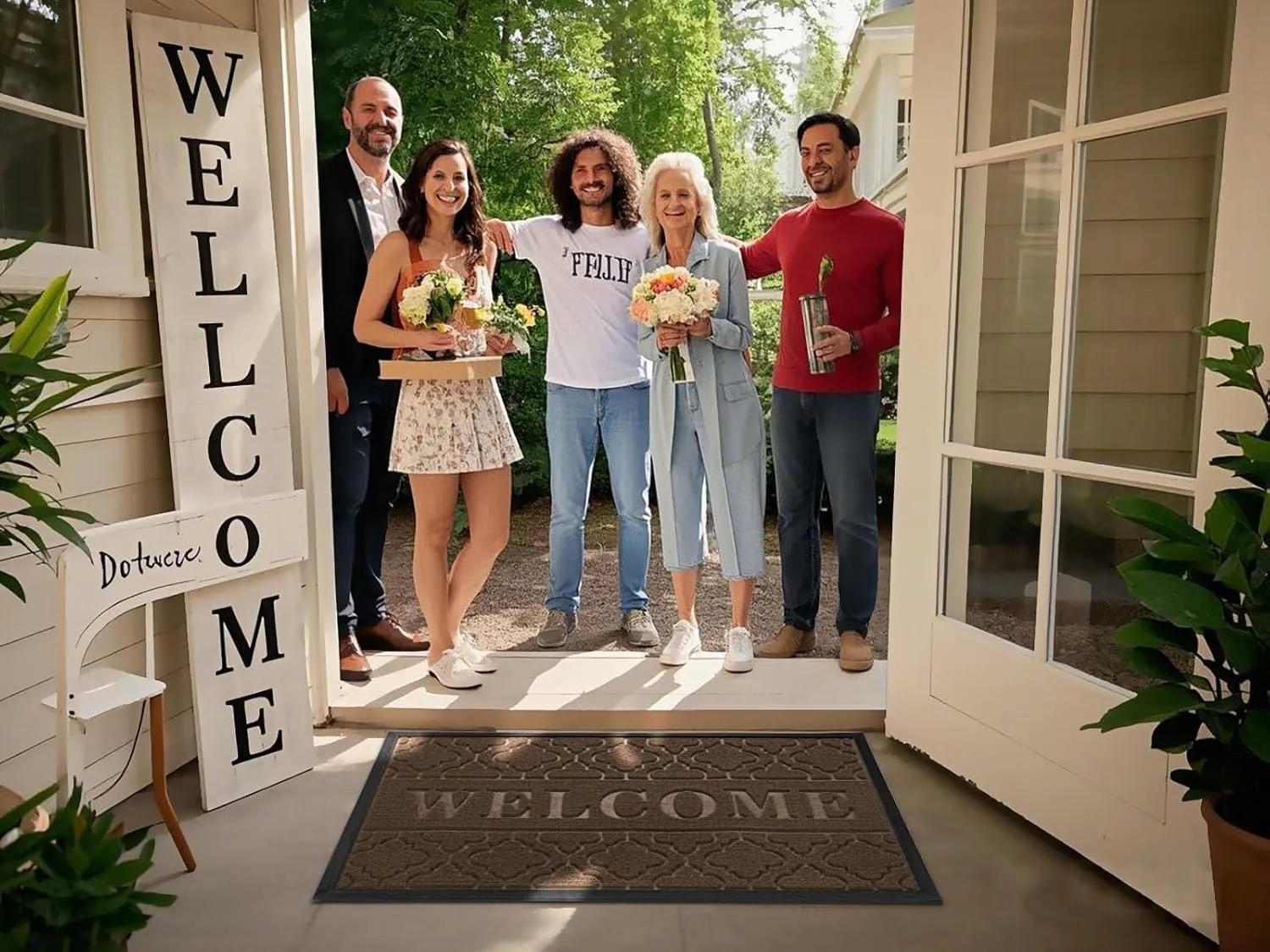 Yimobra Welcome Mat Outdoor Indoor, All-Season Waterproof Front Door Mat Outside Entrance, All-Weather Heavy Duty Non-Slip Doormat, Low Profile Porch Patio Entrance Mats, 29.5x17, Brown