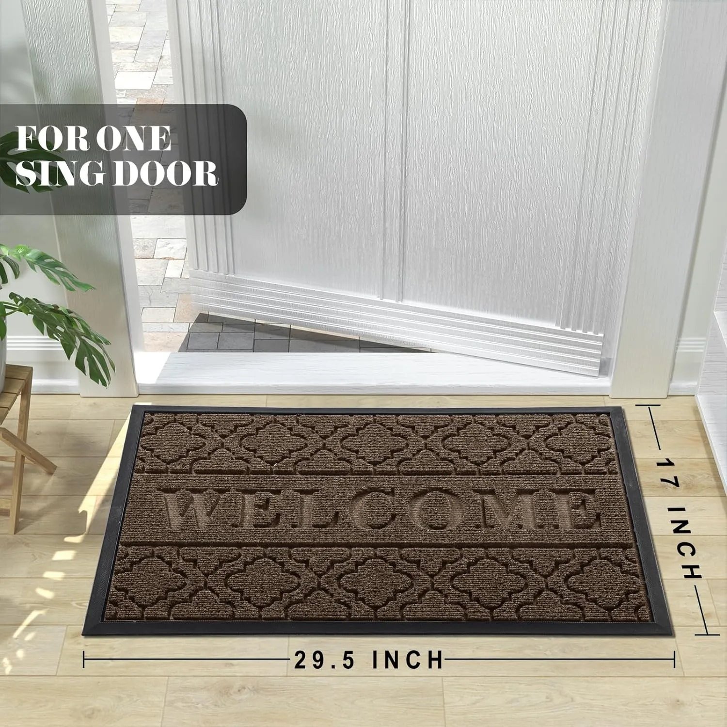Yimobra Welcome Mat Outdoor Indoor, All-Season Waterproof Front Door Mat Outside Entrance, All-Weather Heavy Duty Non-Slip Doormat, Low Profile Porch Patio Entrance Mats, 29.5x17, Brown