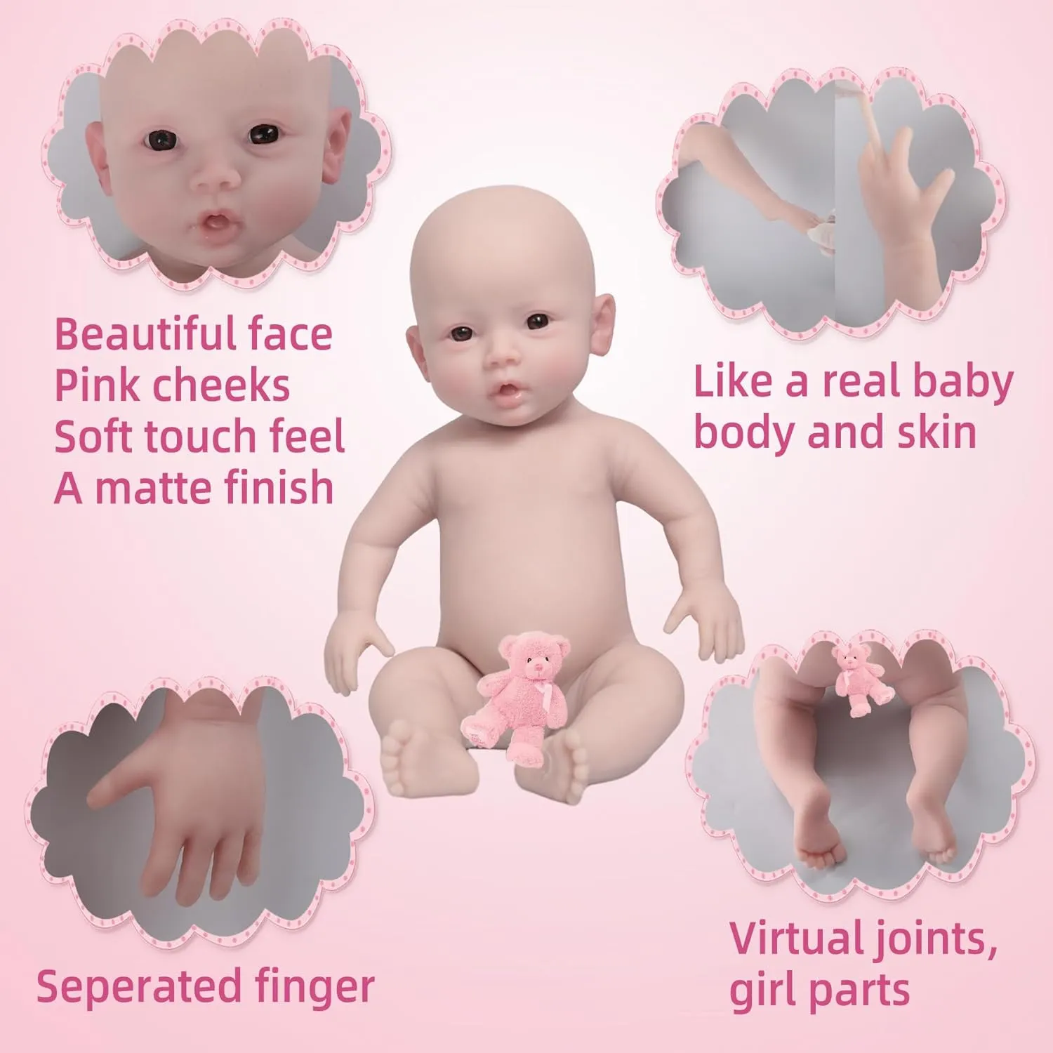 YIQI 18.5 inches Full Silicone Newborn Baby Doll not Vinyl Soft Silicone Baby Lifelike Reborn Doll Present Collectible Washable (Tan)