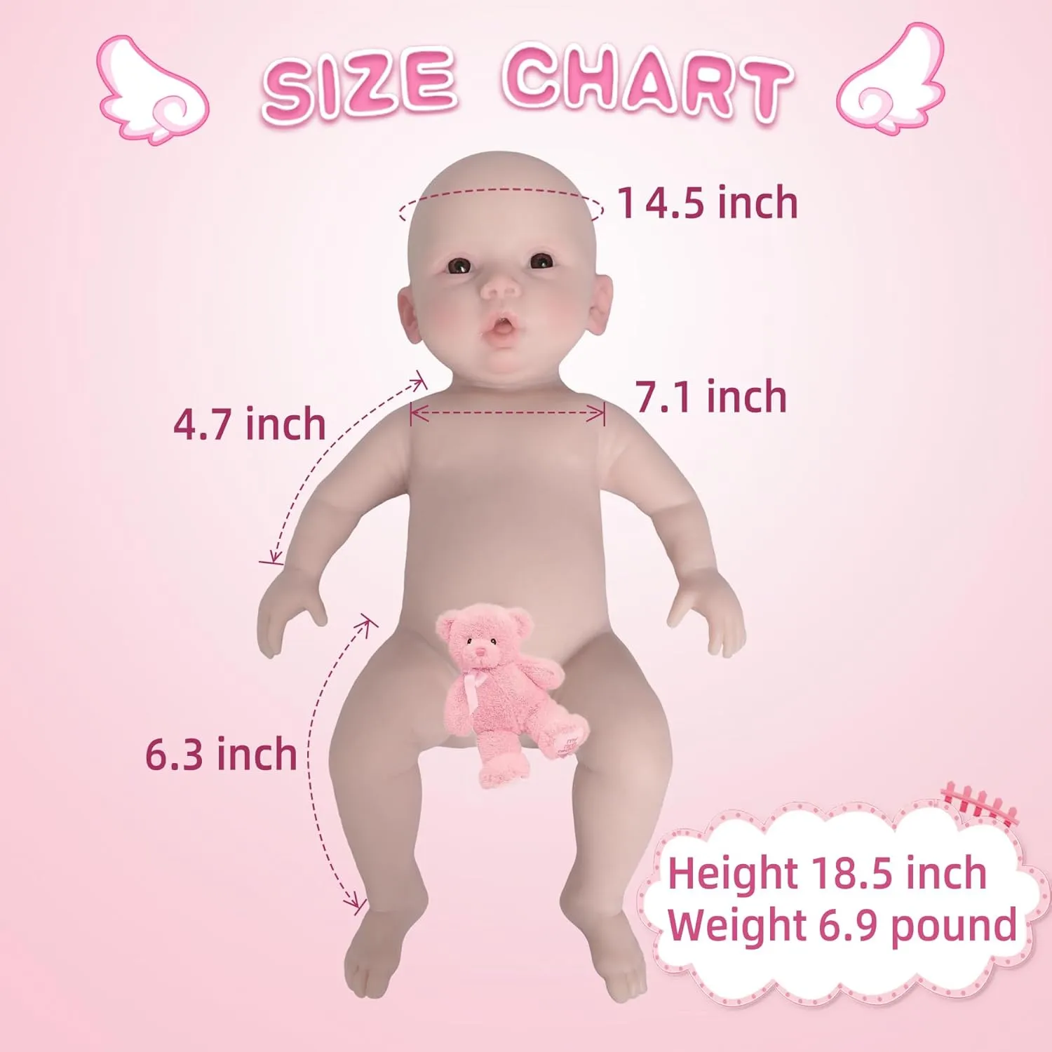 YIQI 18.5 inches Full Silicone Newborn Baby Doll not Vinyl Soft Silicone Baby Lifelike Reborn Doll Present Collectible Washable (Tan)
