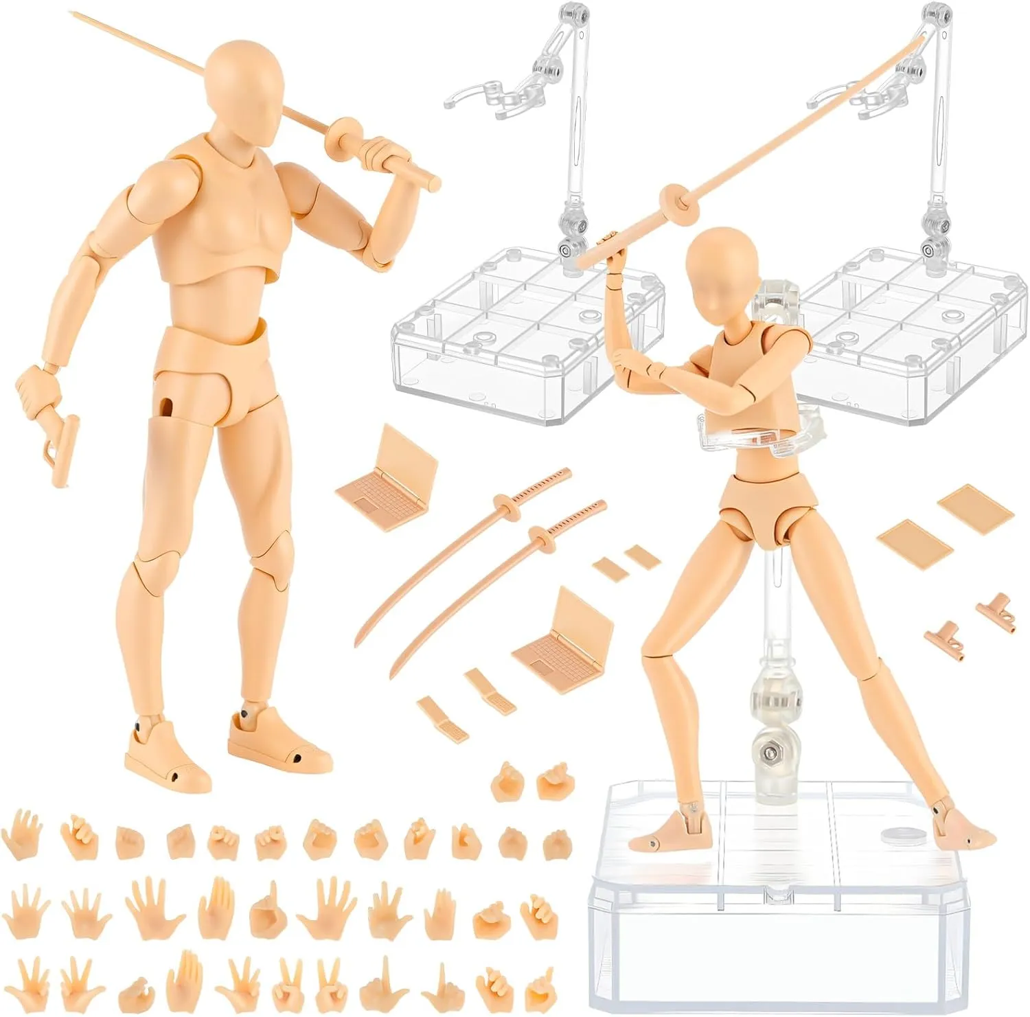 Yookeer Body Kun and Body Chan Dx Set, Drawing Action Figures Female and Male PVC Drawing Doll Human Model Figure with Joints for Artists (Flesh Color)
