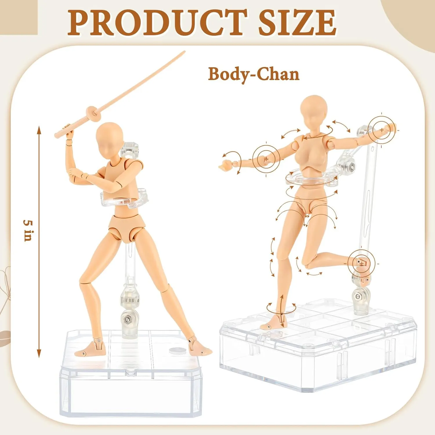 Yookeer Body Kun and Body Chan Dx Set, Drawing Action Figures Female and Male PVC Drawing Doll Human Model Figure with Joints for Artists (Flesh Color)