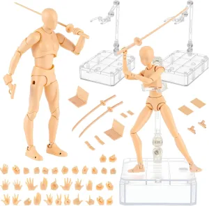 Yookeer Body Kun and Body Chan Dx Set, Drawing Action Figures Female and Male PVC Drawing Doll Human Model Figure with Joints for Artists (Flesh Color)