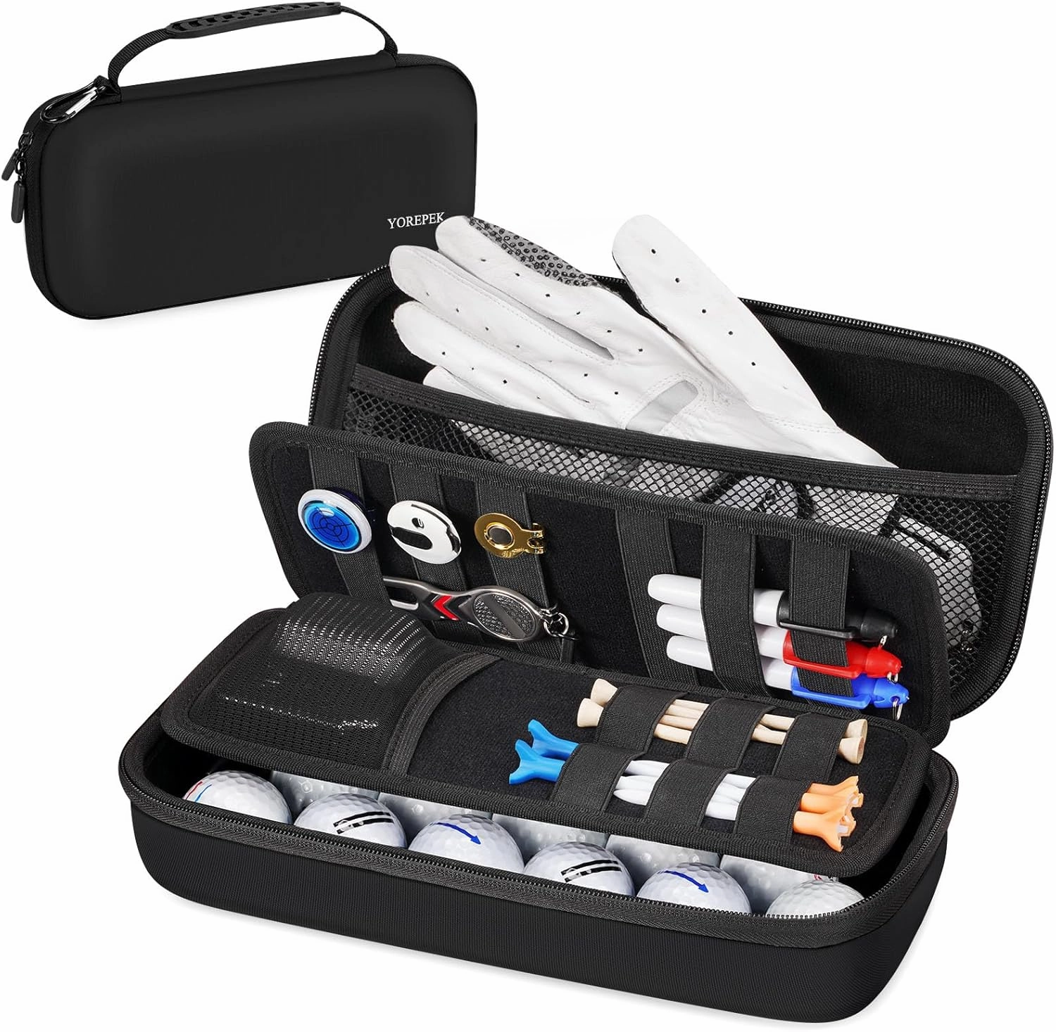 YOREPEK Golf Glove Holder with Removable Golf Glove Shaper, Protective Hard Shell Golf Accessories&YOREPEK Premium Golf Trunk Organizer, Large Capacity Car Storage Box with 2 Drawers