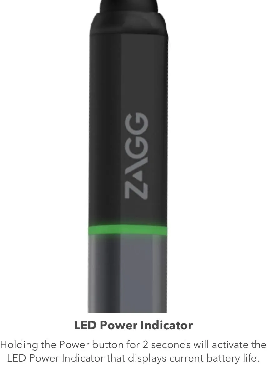 ZAGG Pro Stylus with Active & Capacitive Tips, Palm Rejection, Tilt Recognition, Instant Bluetooth Pairing, Compatible with iPad Pro 11/12.9 (3,4, & 5 Gen)/Air 10.9/iPad 10.2/9.7/Mini 5