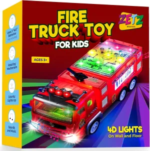 Zetz Brands 2025 Fire Truck Toy for Boys, Girls, Kids, w/ 4D LED Lights, Toddlers - Age 3  Fire Engine Push Toy Car Volume Control Real Firetruck Siren Sound, Bump & Go – Ideal Birthday