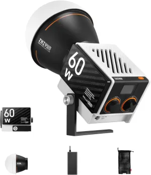 ZHIYUN Molus G60, Bi-Color Video Light, 300g Portable 60W COB LED Continuous Output Lighting, CRI≥96, TLCI≥97, Bluetooth App Control, ZY Mount Ecosystem DC/PD Power Supply