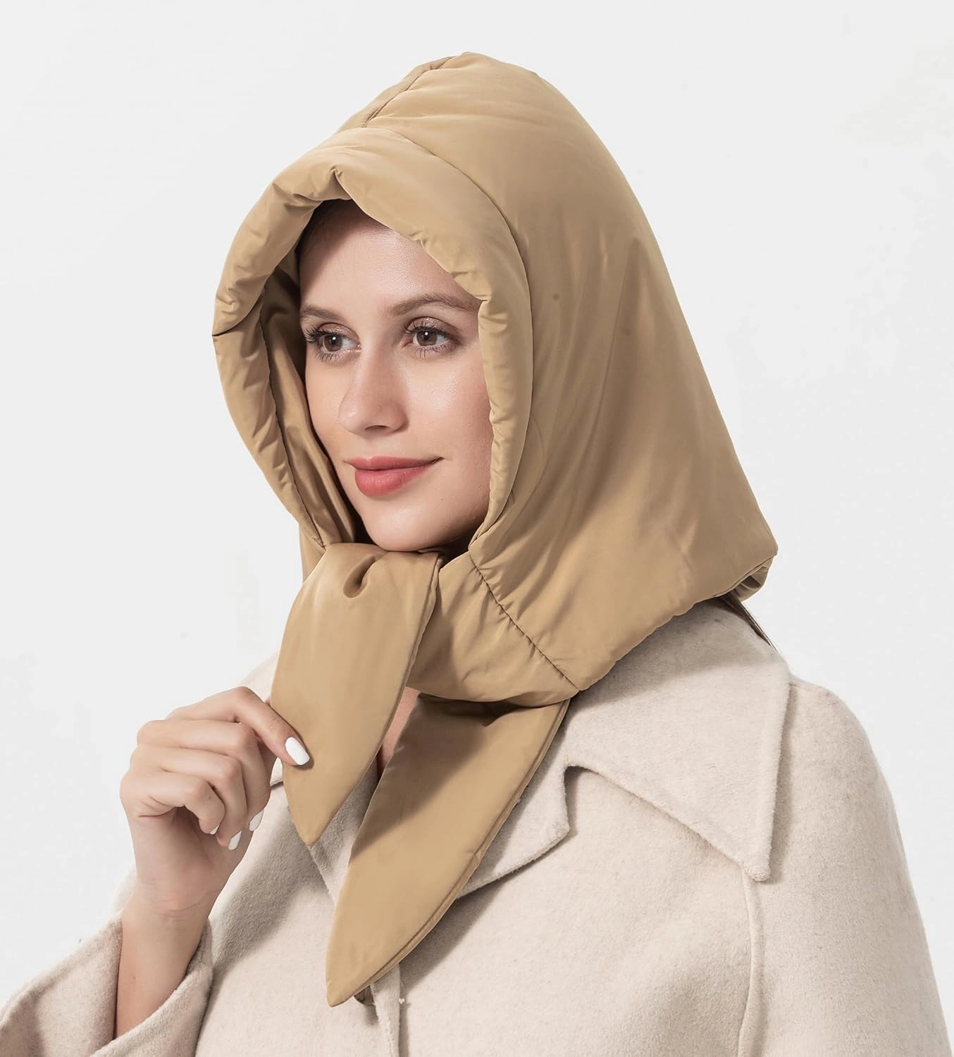 ZLYC Women Winter Down Hat Windproof Hooded Scarf Soft Warm Balaclava Skull Cap Beanie Hat
