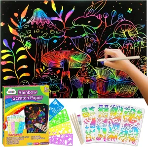 ZMLM Scratch Paper Art-Craft Kit: 11''x 8'' Big Sheets Magic Rainbow Drawing Board Kid Art Paper Pad Supply Toddler DIY Project Activity Toy Game for Teens Girls Boys Holiday Birthday Gift
