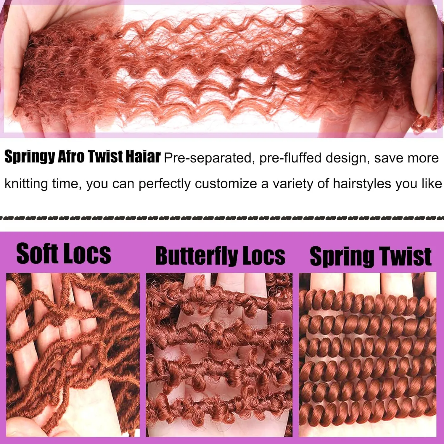 ZRQ 12 Inch Springy Afro Twist Hair For Distressed Butterfly Locs 8 Packs Ombre Marley Crochet Braiding Hair Synthetic Natural Kinky Twist Hair Extension For Black Women 8 Strands/Pack (1B/30#)