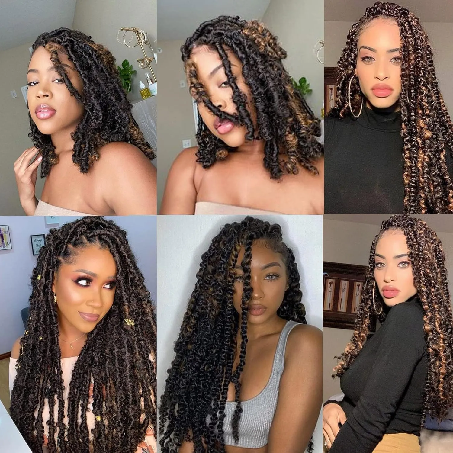 ZRQ 12 Inch Springy Afro Twist Hair For Distressed Butterfly Locs 8 Packs Ombre Marley Crochet Braiding Hair Synthetic Natural Kinky Twist Hair Extension For Black Women 8 Strands/Pack (1B/30#)